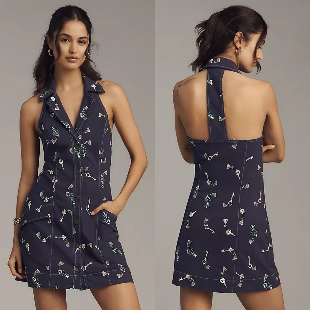 NWT Anthropologie Maeve The Amelia Collared Mini Dress, Magic Fabric — Size M